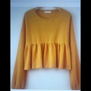 Yellow Peplum Crop Henley Shirt